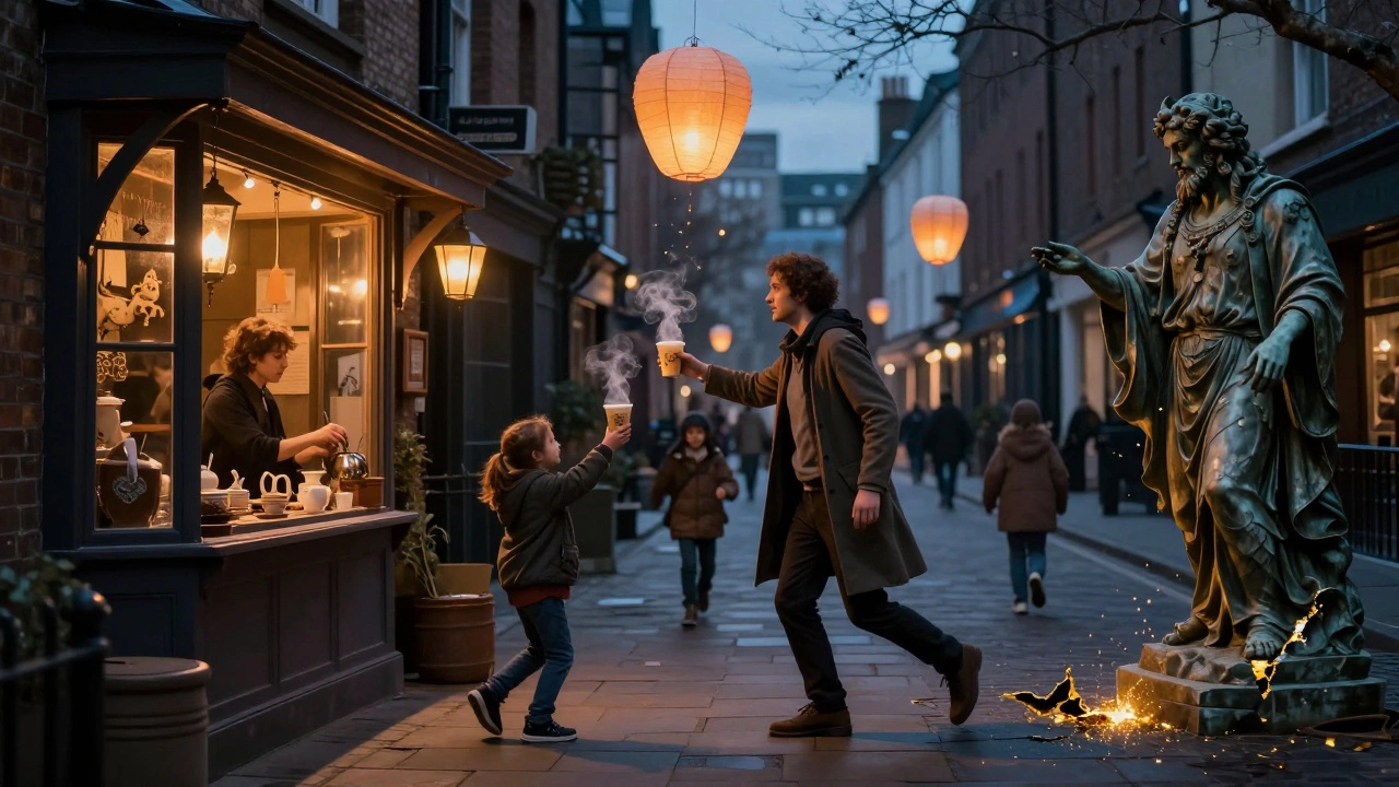 A wizard running a tea shop in a city where magic is part of daily life.