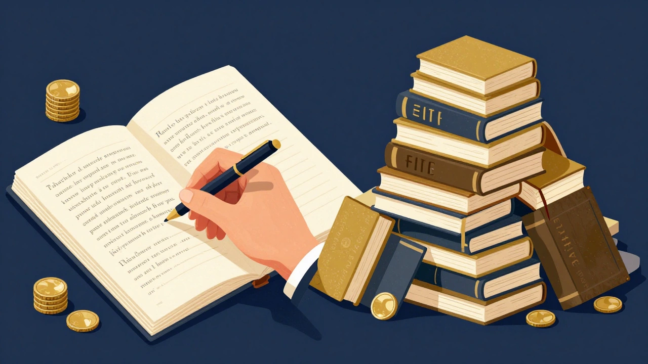 A conceptual image comparing a small cash payment to a large pile of free books.