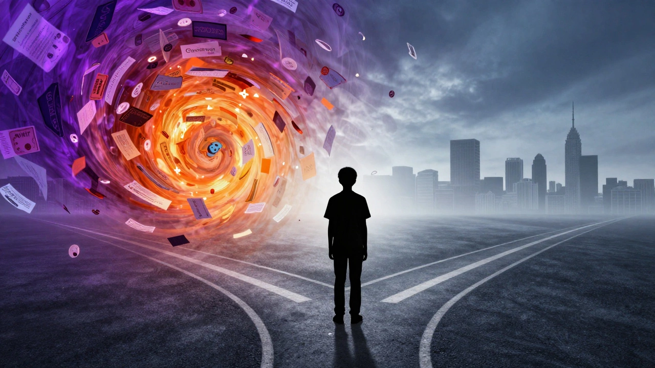 A silhouette of a teen at a crossroads between youth and adulthood