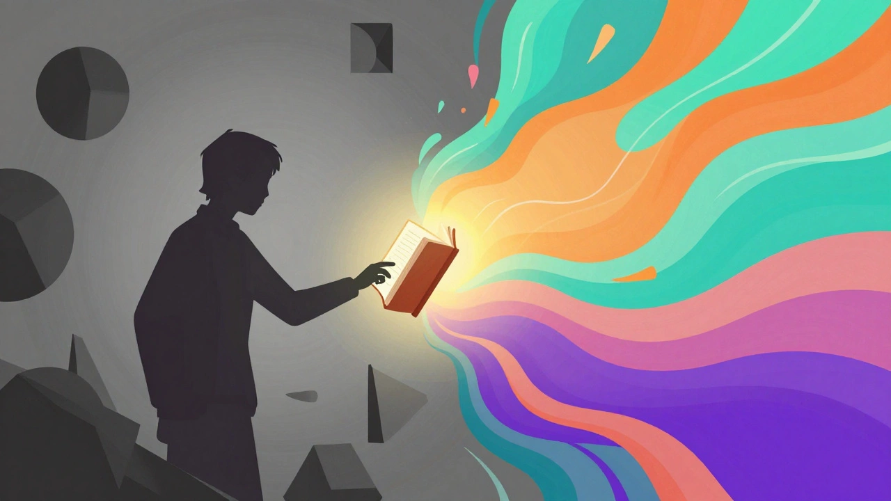 Conceptual art showing adults escaping stress through YA fiction