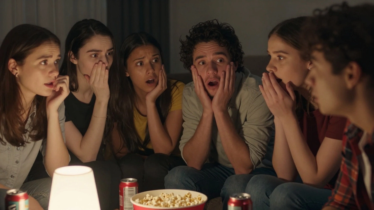 Friends discussing a TV show with shocked expressions