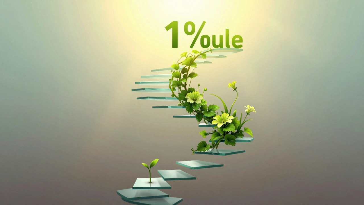 Glass spiral staircase with growing plants symbolizing habit formation