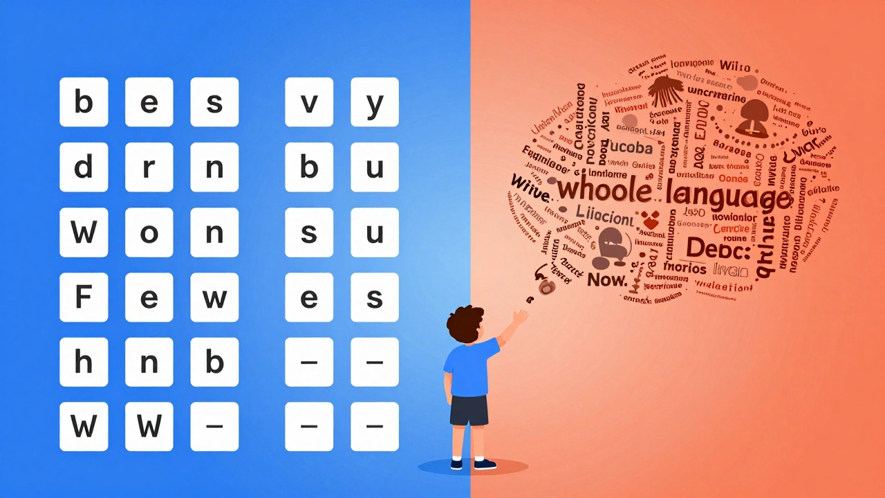 Visual comparison of structured phonics versus chaotic whole language learning
