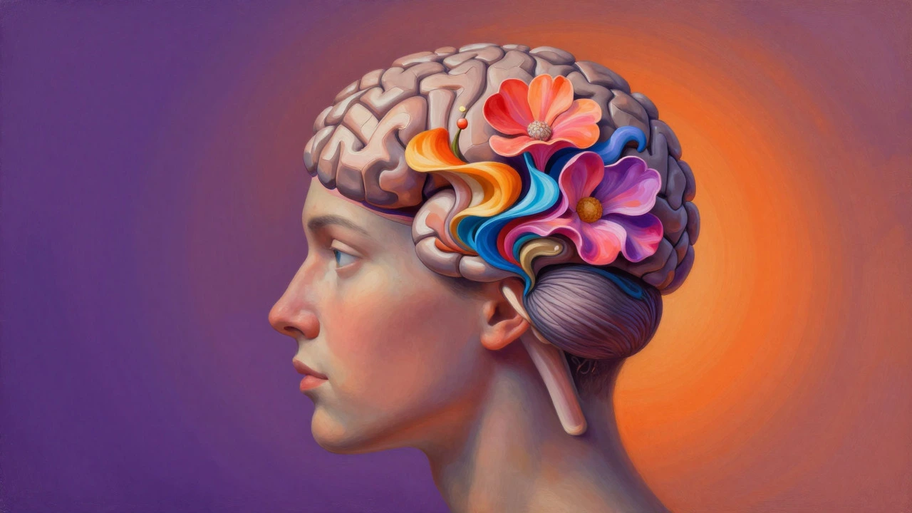 Surreal art showing a brain transforming from rigid blocks to fluid shapes