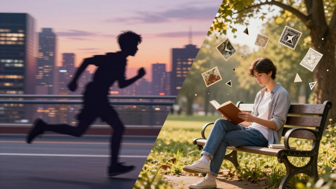 Visual metaphor for fast-paced YA vs reflective adult fiction pacing