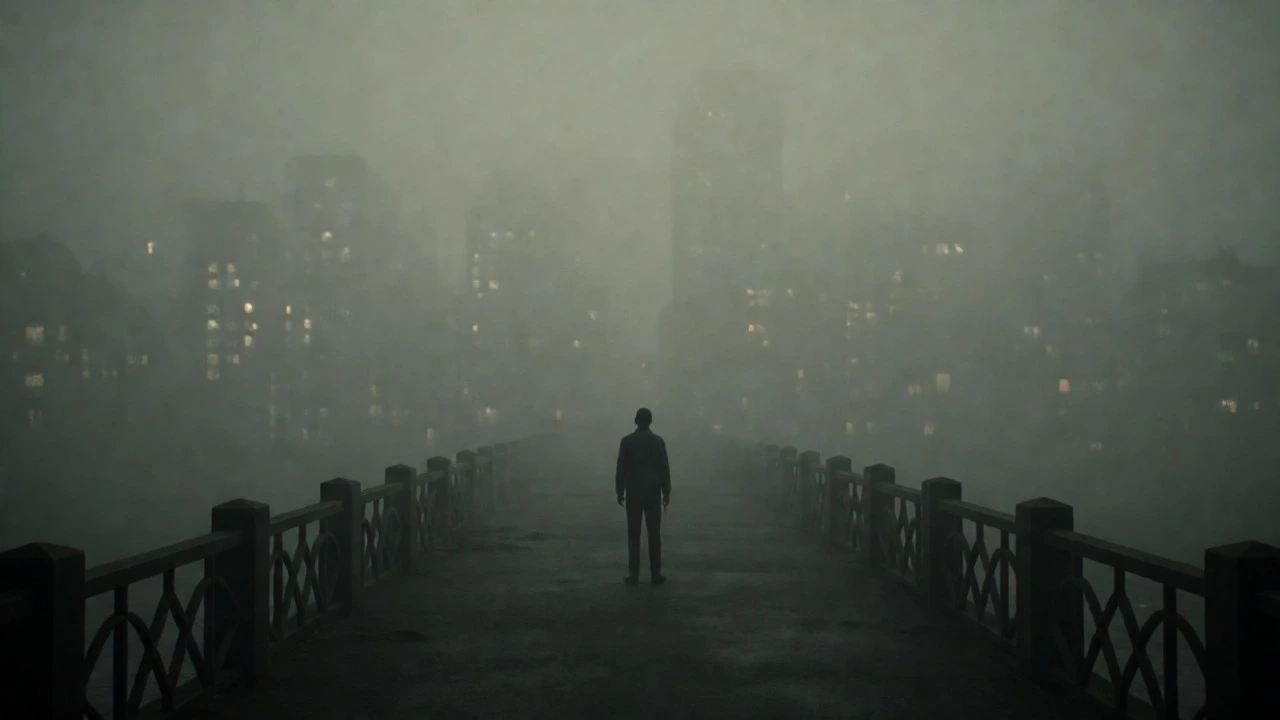 Lone figure facing a foggy void illustrates ambiguous and unresolved endings